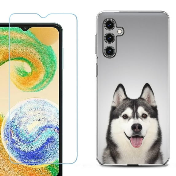 For Samsung Galaxy S24 FE Fan Edition Phone Case Cover with Tempered Glass Screen Protector, by OneToughShield - Husky Face
