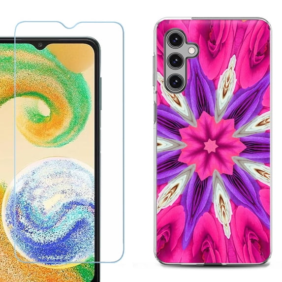 For Samsung Galaxy S24 FE Fan Edition Phone Case Cover with Tempered Glass Screen Protector, by OneToughShield - Kaleidoscope Rose
