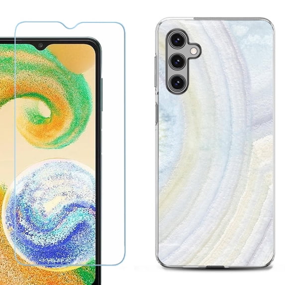 For Samsung Galaxy S24 FE Fan Edition Phone Case Cover with Tempered Glass Screen Protector, by OneToughShield - Marble / Rainbow
