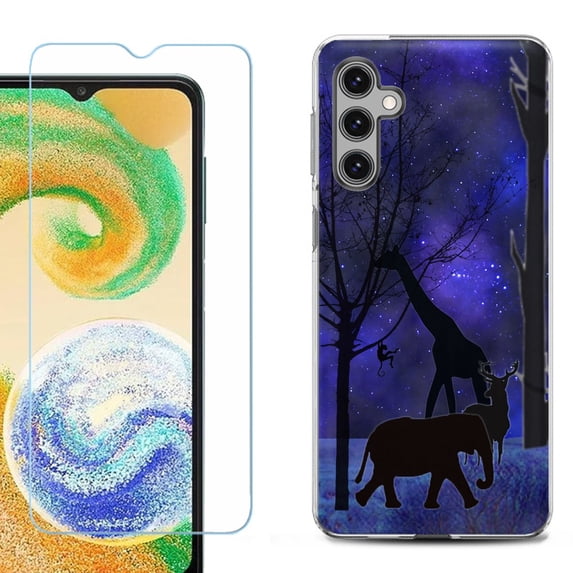 For Samsung Galaxy S24 FE Fan Edition Phone Case Cover with Tempered Glass Screen Protector, by OneToughShield - Midnight Safari