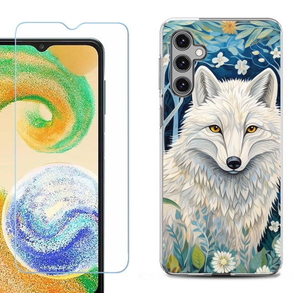 For Samsung Galaxy S24 FE Fan Edition Phone Case Cover with Tempered Glass Screen Protector, by OneToughShield - Playful Wolf