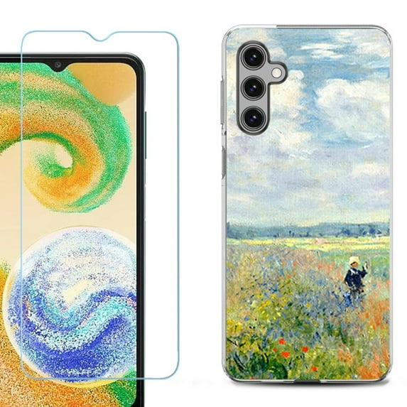 For Samsung Galaxy S24 FE Fan Edition Phone Case Cover with Tempered Glass Screen Protector, by OneToughShield - Poppy Field