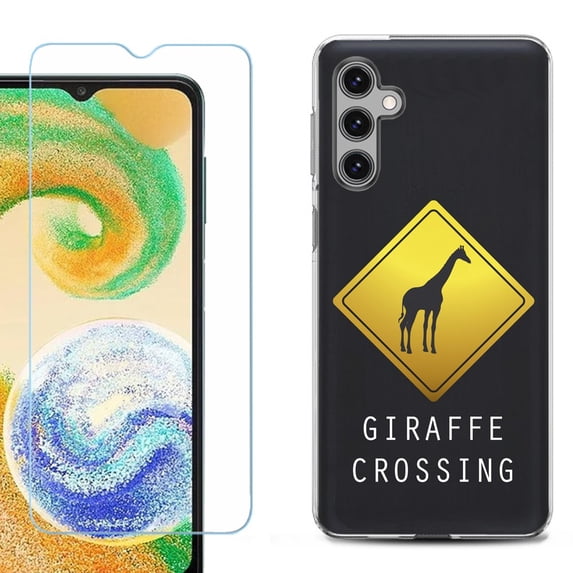 For Samsung Galaxy S24 FE Fan Edition Phone Case Cover with Tempered Glass Screen Protector, by OneToughShield - Road Sign Giraffe