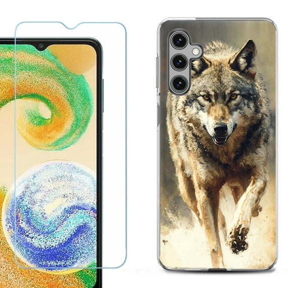 For Samsung Galaxy S24 FE Fan Edition Phone Case Cover with Tempered Glass Screen Protector, by OneToughShield - Running Wolf