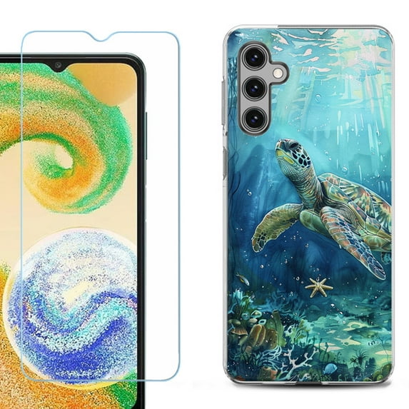 For Samsung Galaxy S24 FE Fan Edition Phone Case Cover with Tempered Glass Screen Protector, by OneToughShield - Sea Turtle Undersea
