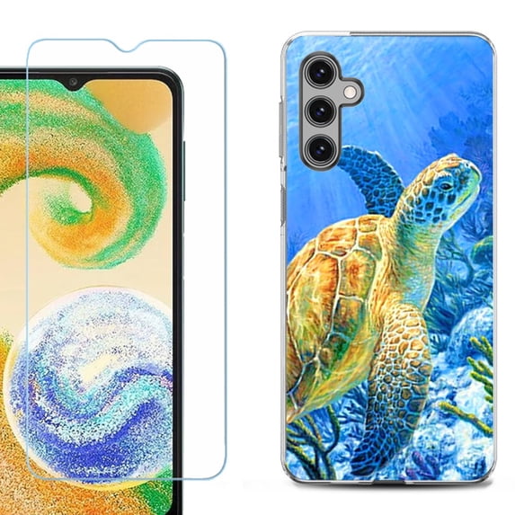 For Samsung Galaxy S24 FE Fan Edition Phone Case Cover with Tempered Glass Screen Protector, by OneToughShield - Sea Turtle
