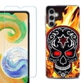 thumbnail image 1 of For Samsung Galaxy S24 FE Fan Edition Phone Case Cover with Tempered Glass Screen Protector, by OneToughShield - Skull Flames, 1 of 4
