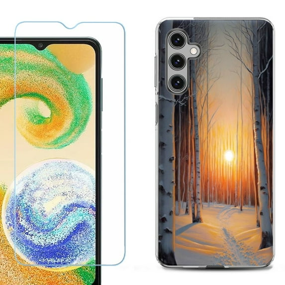 For Samsung Galaxy S24 FE Fan Edition Phone Case Cover with Tempered Glass Screen Protector, by OneToughShield - Snow Forest