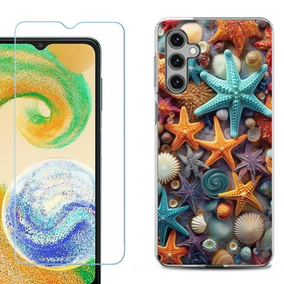 For Samsung Galaxy S24 FE Fan Edition Phone Case Cover with Tempered Glass Screen Protector, by OneToughShield - Starfish Mix
