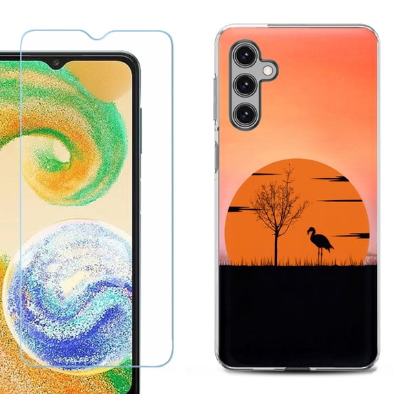 For Samsung Galaxy S24 FE Fan Edition Phone Case Cover with Tempered Glass Screen Protector, by OneToughShield - Sunset Flamingo