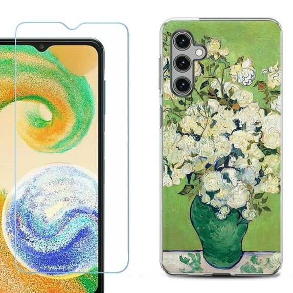 For Samsung Galaxy S24 FE Fan Edition Phone Case Cover with Tempered Glass Screen Protector, by OneToughShield - White Roses