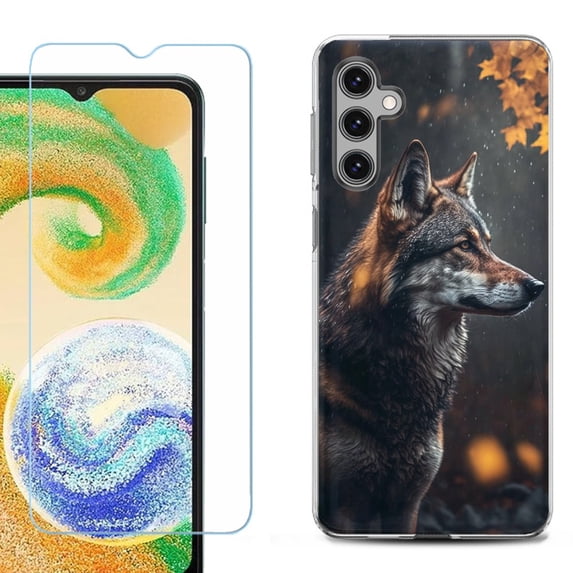 For Samsung Galaxy S24 FE Fan Edition Phone Case Cover with Tempered Glass Screen Protector, by OneToughShield - Wolf Autumn