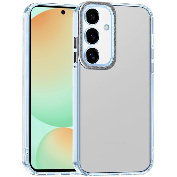 For Samsung Galaxy S24 FE /Fan Edition Transparent Clear Hybrid with Metal Buttons and Camera Protection Hard PC + TPU Rubber Cover ,Xpm Phone Case [ Clear / Blue ]