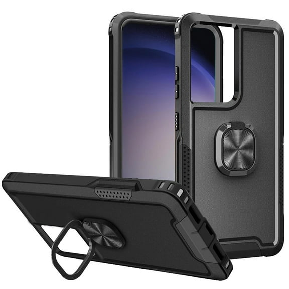 For Samsung Galaxy S24 Heavy Duty 3in1 Magnetic Ring Stand Hybrid Shockproof Frame Military-Grade Drop Protection Cover ,Xpm Phone Case [ Black ]