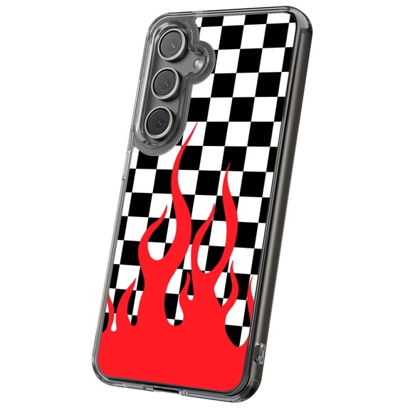 For Samsung Galaxy S24, Hybrid Clear, Checkers Flame Print, USA