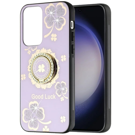 For Samsung Galaxy s24 Plus SPLENDID Diamond Glitter Ornaments Engraving Case Cover - Good Luck Floral Purple