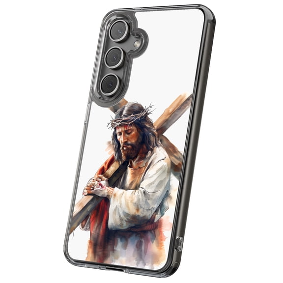 For Samsung Galaxy S24 Plus, Hybrid Clear, Jesus Cross 2 Print, USA