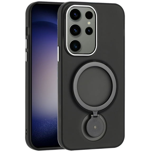 For Samsung Galaxy S24 Plus /S24+ Hybrid Rubber MagSafe Compatible with 360 degree Circle Ring Stand Magnetic Kickstand Slim Frame Cover ,Xpm Phone Case [ Black ]