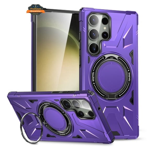 For Samsung Galaxy S24+ /S24 Plus 5G Tough Shockproof Hybrid with Magnetic Ring Stand Compatible with MagSafe TPU + PC Protective Phone Case Cover by Xpression - Purple