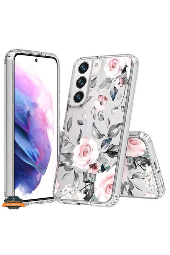 For Samsung Galaxy S24+ /S24 Plus Floral Patterns Design Transparent TPU Silicone Shock Absorption Bumper Hard Back Phone Case Cover by Xpression - Pink Roses Flower