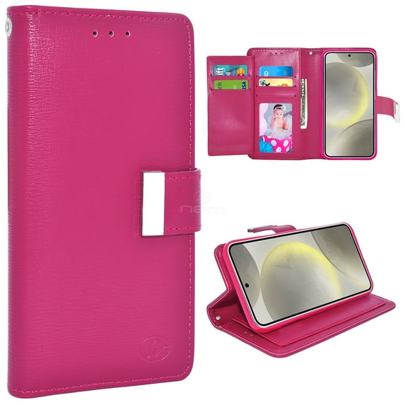 For Samsung Galaxy S24 / SM-S921 Dual layer Shockproof Protection Double Flap Folio Card Slot Leather Magnetic Closure Wallet Pouch Case Cover Pink