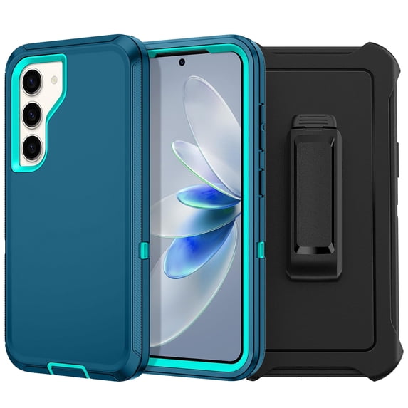 For Samsung Galaxy S24 / SM-S921 Heavy Duty Shockproof Armor Protective Hybrid Case Cover With Clip Teal/Teal