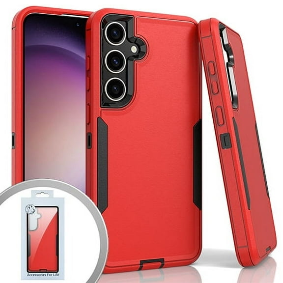 For Samsung Galaxy S24 SM-S921 Slim Tough Hybrid Cell Phone Cover Case - Red