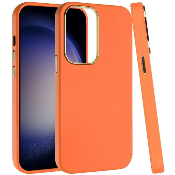 For Samsung Galaxy S24 Slim Fit Classic Hybrid Around Rubber Gummy Gel Slick Hard PC Silicone TPU Chromed Button Cover ,Xpm Phone Case [ Orange ]