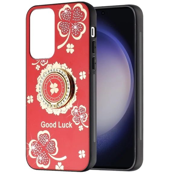 For Samsung Galaxy s24 Ultra SPLENDID Diamond Glitter Ornaments Engraving Case Cover - Good Luck Floral Red