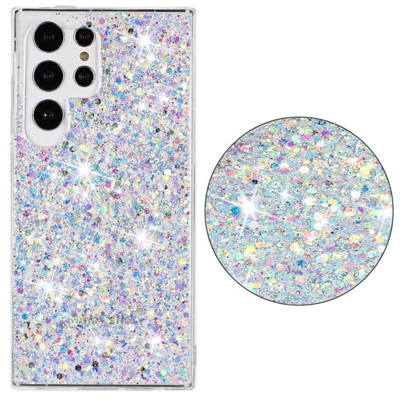 For Samsung Galaxy S24 Ultra Case,Cute Glitter Bling Twinkle Stardust with Drop Protection Shockproof Soft TPU Slim Flexible Phone Case Girls/Women Protective case for Samsung Galaxy S24 Ultra,White