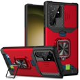 thumbnail image 1 of For Samsung Galaxy s24 Ultra Multi-Functional Card Magnetic Ring Stand Hybrid Camera Case Cover - Red, 1 of 3