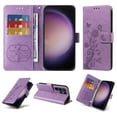 thumbnail image 1 of For Samsung Galaxy S24 Ultra Case Wallet, Stylish Flower Butterfly Embossed PU Leather Flip Cover Stand Shockproof Cards Slots Hand Wrist Phone Case for Samsung Galaxy S24 Ultra, Purple, 1 of 11