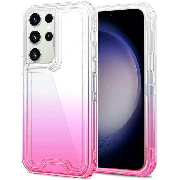 For Samsung Galaxy S24 Ultra Hybrid 3in1 Clear Two Color Tone Transparent Shockproof Rubber TPU + Hard Protective Frame Cover ,Xpm Phone Case [ Clear + Pink ]
