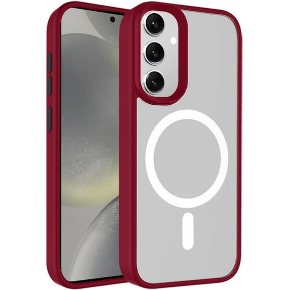 For Samsung Galaxy S24 Ultra Hybrid Cases Compatible with MagSafe Clear Transparent and Colorful Buttons Frame Bumper Hard Cover ,Xpm Phone Case [ Red ]