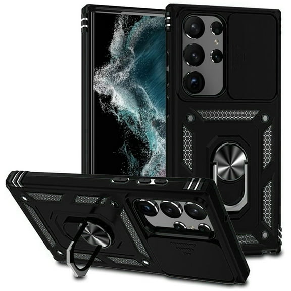 For Samsung Galaxy S24 Ultra Hybrid Magentic Stand, Camera Lens Protection & 360° Rotate Ring Kickstand, Shockproof Edge Bumper Cover ,Xpm Phone Case [ Black ]