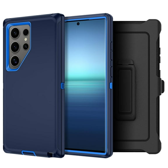 For Samsung Galaxy S24 Ultra / SM-928 Heavy Duty Shockproof Armor Protective Hybrid Case Cover With Clip Blue/Blue