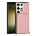thumbnail image 1 of For Samsung Galaxy S24 Ultra / SM-928 Metal Button Flip Stand Hidden Card Holder Leather Shockproof Protective Wallet With Shoulder Strap Loop Case Cover Rose Gold, 1 of 6