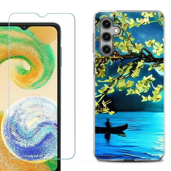 For Samsung Galaxy S25 5G Phone Case Cover, Shockproof Case with Tempered Glass Screen Protector, by OneToughShield - Almond Blossom Night