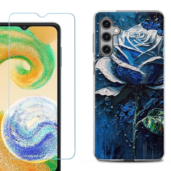 For Samsung Galaxy S25 5G Phone Case Cover, Shockproof Case with Tempered Glass Screen Protector, by OneToughShield - Blue Rose