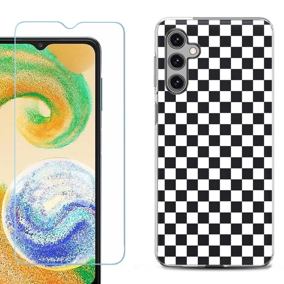 For Samsung Galaxy S25 5G Phone Case Cover, Shockproof Case with Tempered Glass Screen Protector, by OneToughShield - Checker B/W