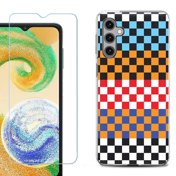 For Samsung Galaxy S25 5G Phone Case Cover, Shockproof Case with Tempered Glass Screen Protector, by OneToughShield - Colorful Checker