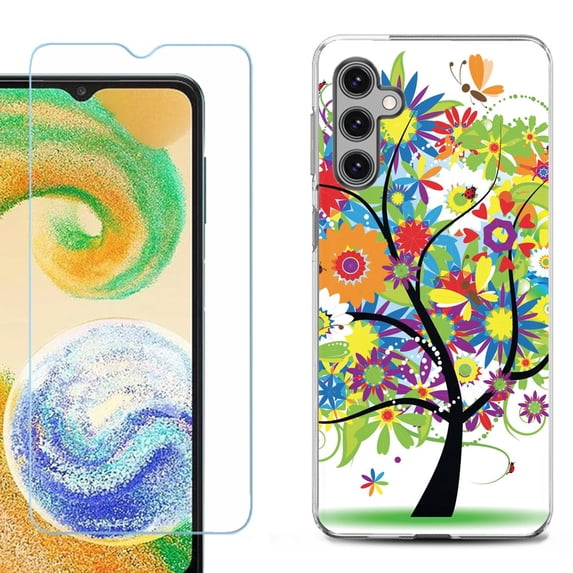 For Samsung Galaxy S25 5G Phone Case Cover, Shockproof Case with Tempered Glass Screen Protector, by OneToughShield - Colorful Tree