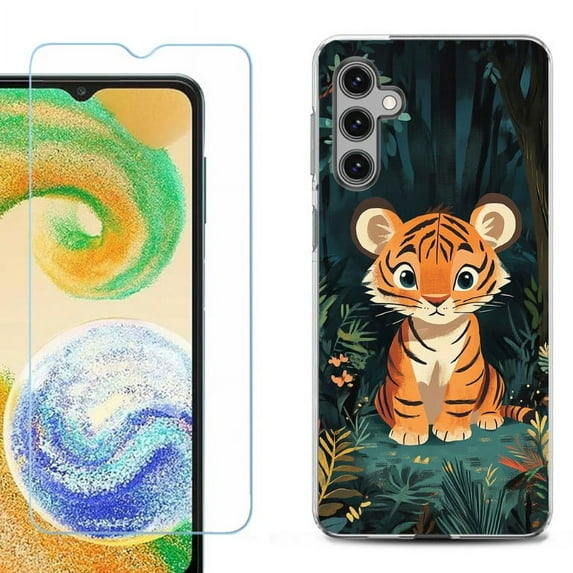 For Samsung Galaxy S25 5G Phone Case Cover, Shockproof Case with Tempered Glass Screen Protector, by OneToughShield - Curious Tiger Cub