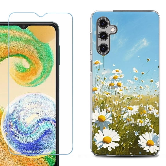 For Samsung Galaxy S25 5G Phone Case Cover, Shockproof Case with Tempered Glass Screen Protector, by OneToughShield - Daisy Field