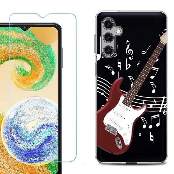 For Samsung Galaxy S25 5G Phone Case Cover, Shockproof Case with Tempered Glass Screen Protector, by OneToughShield - Guitar Red