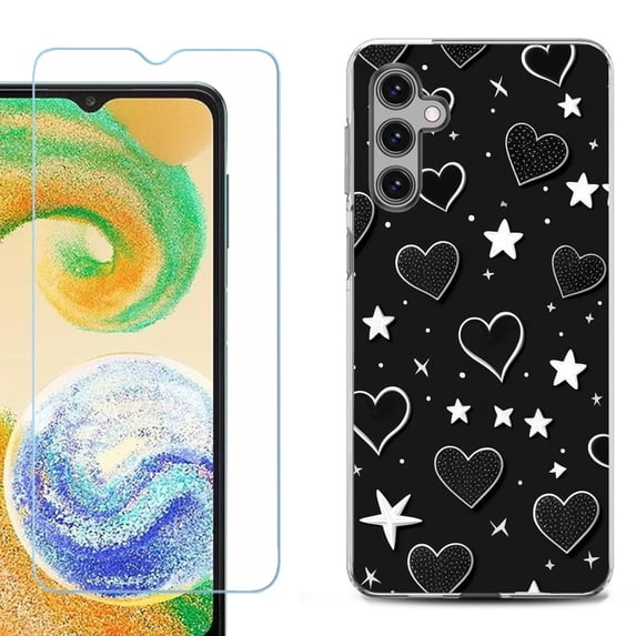 For Samsung Galaxy S25 5G Phone Case Cover, Shockproof Case with Tempered Glass Screen Protector, by OneToughShield - Hearts n Stars
