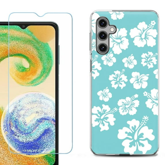 For Samsung Galaxy S25 5G Phone Case Cover, Shockproof Case with Tempered Glass Screen Protector, by OneToughShield - Hibiscus Teal