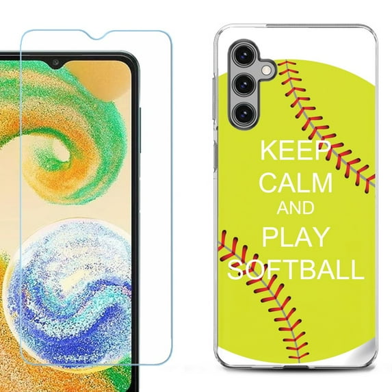 For Samsung Galaxy S25 5G Phone Case Cover, Shockproof Case with Tempered Glass Screen Protector, by OneToughShield - Keep Calm Softball