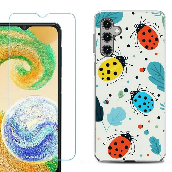 For Samsung Galaxy S25 5G Phone Case Cover, Shockproof Case with Tempered Glass Screen Protector, by OneToughShield - Ladybug Mix