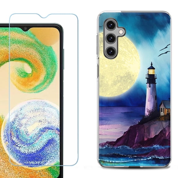 For Samsung Galaxy S25 5G Phone Case Cover, Shockproof Case with Tempered Glass Screen Protector, by OneToughShield - Lighthouse Moon